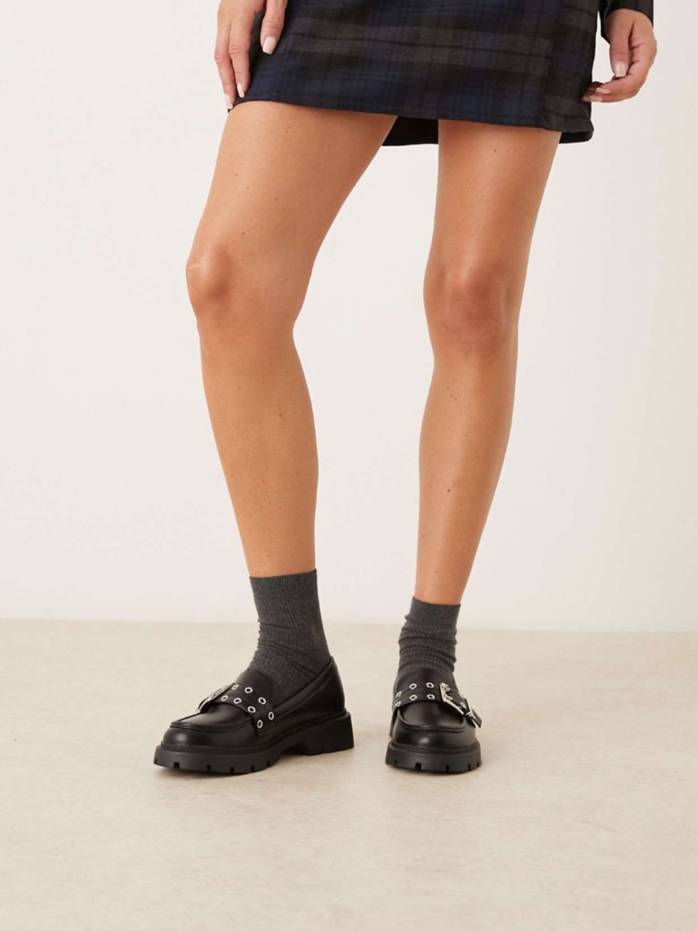 ASOS Black Lug-Sole Loafers with Buckle and Eyelet Trim - Picture 3 of 4
